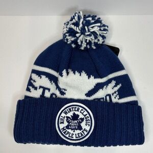 Reebok Toronto Maple Leafs NHL Winter Classic Blue White Knit Pom Beanie Hat New
